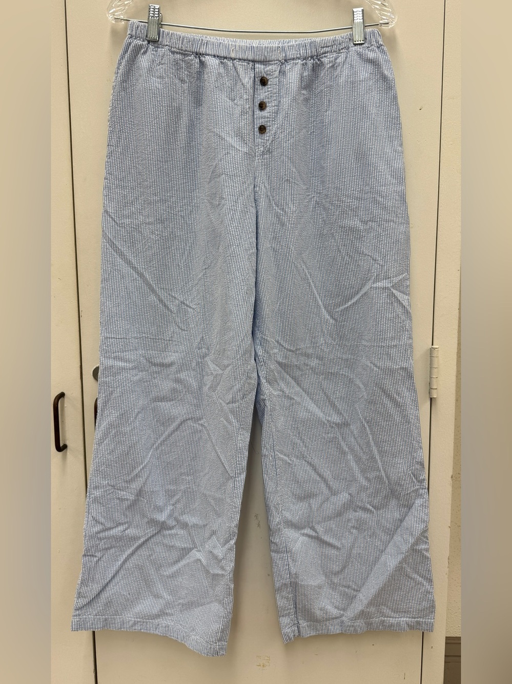 Blue and white striped Seersucker 100% Cotton Boxer Pants M Coastal Preppy Fall